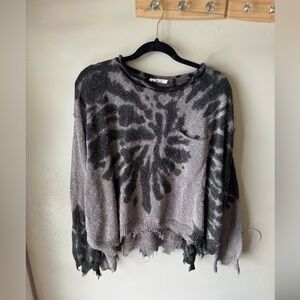 Talulah Madi Nelson Gray Black Tie Dye Distressed Oversized Knit Sweater L
